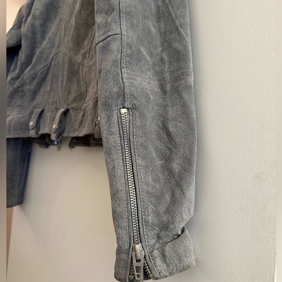 Chelsea & Violet Gray Suede Leather Moto Motorcycle Jacket Women’s Lined size M - Picture 3 of 13
